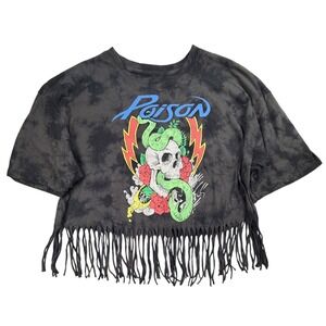 Poison Band Graphic Fringe Crop Top Tie Dye Skull Snake Grey Black Large